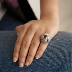 Bague Diamants Rubis ovale