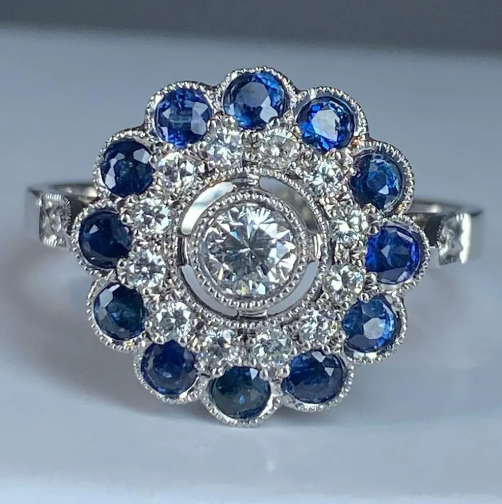 Bague diamants, saphir