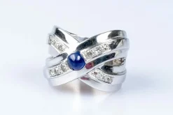 Bague diamants saphir or blanc