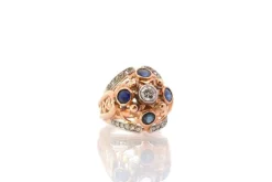 Bague dôme 1950 diamants et saphirs en or