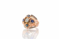 Bague dôme 1950 diamants et saphirs en or