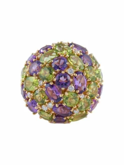 Bague Dôme Améthyste Péridots Diamants