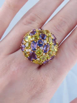 Bague Dôme Améthyste Péridots Diamants