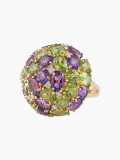 Bague Dôme Améthyste Péridots Diamants