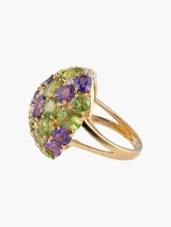 Bague Dôme Améthyste Péridots Diamants