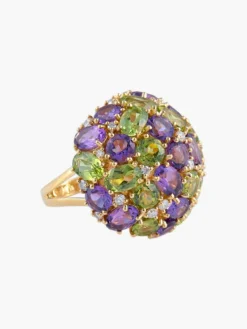 Bague Dôme Améthyste Péridots Diamants