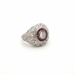 Bague Dôme Art Déco Diamants Rubis Platine
