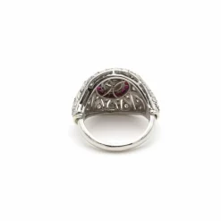 Bague Dôme Art Déco Diamants Rubis Platine