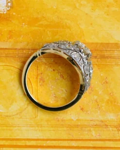Bague Dôme Art Déco Or jaune Platine et Diamants