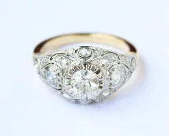 Bague Dôme Art Déco Or jaune Platine et Diamants