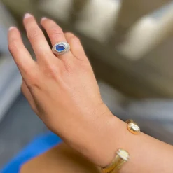 Bague Dôme en or jaune, saphir et diamants