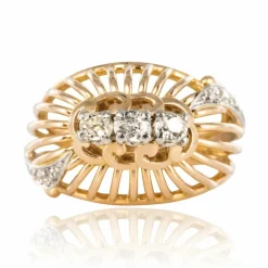 Bague dôme fils d'or et diamants
