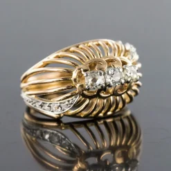 Bague dôme fils d'or et diamants