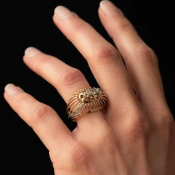 Bague dôme fils d'or et diamants