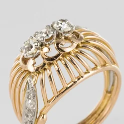 Bague dôme fils d'or et diamants