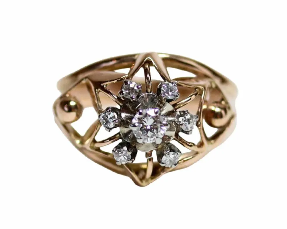 Bague Dôme Marguerite Or Rose Diamants