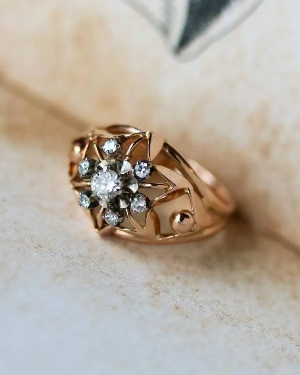 Bague Dôme Marguerite Or Rose Diamants