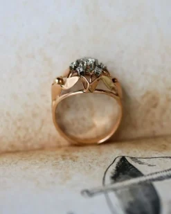 Bague Dôme Marguerite Or Rose Diamants