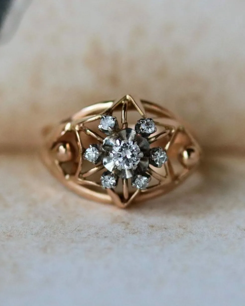 Bague Dôme Marguerite Or Rose Diamants