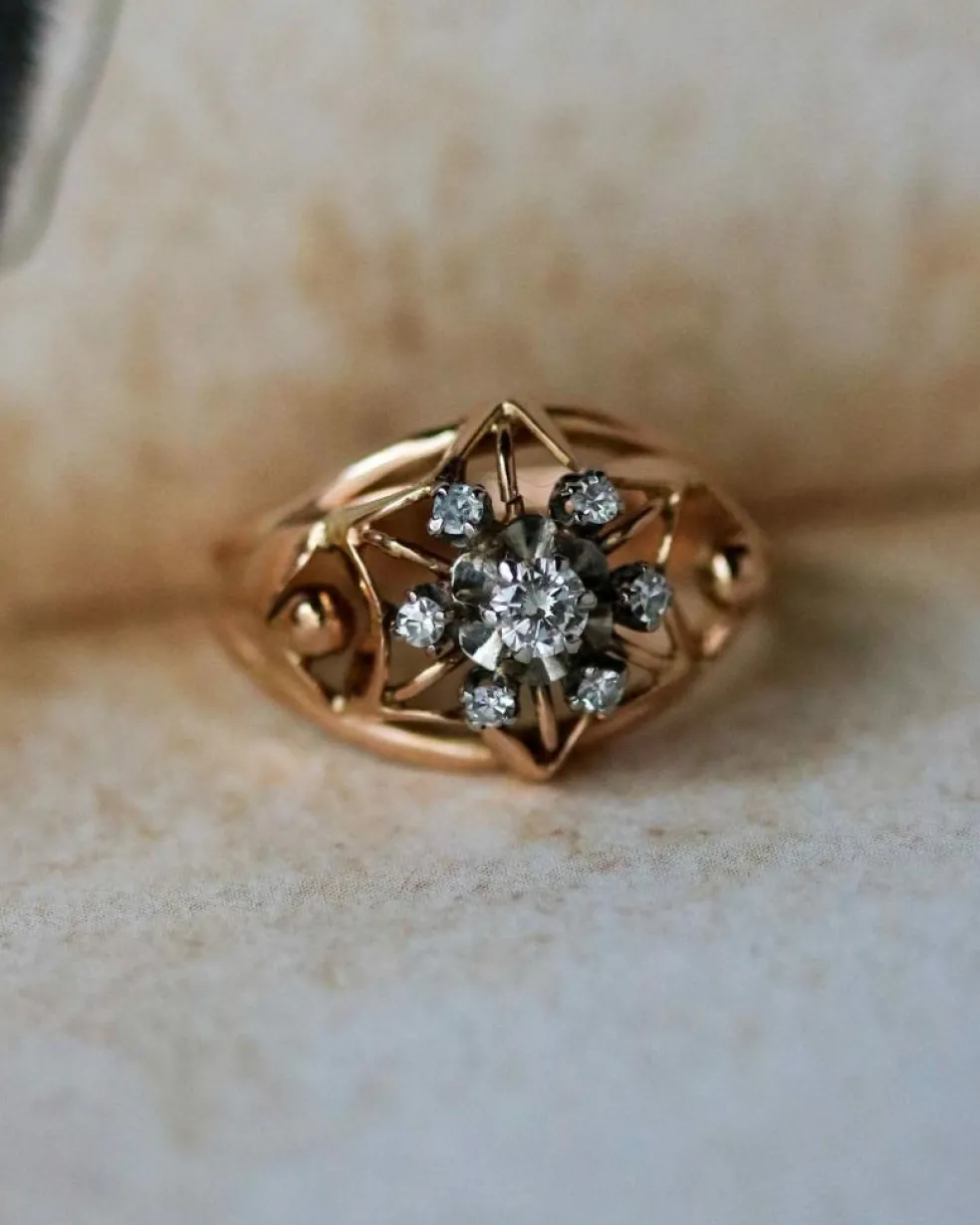 Bague Dôme Marguerite Or Rose Diamants