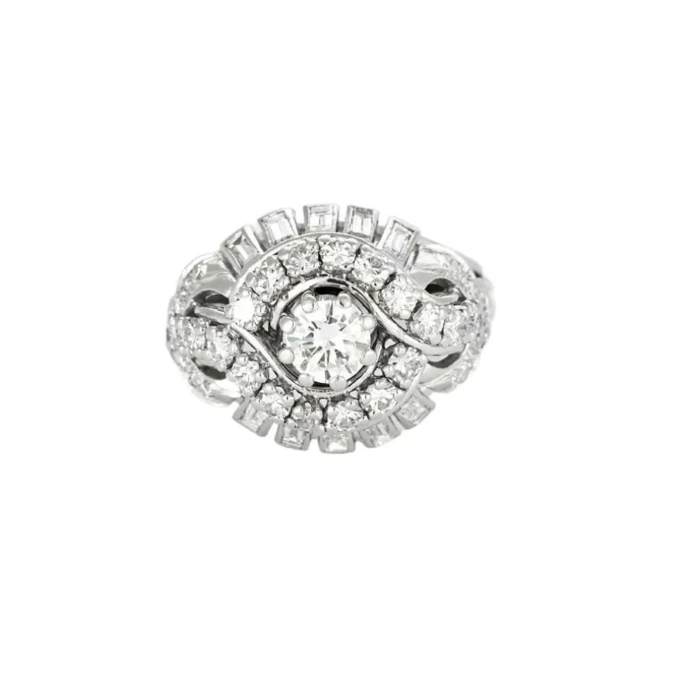 Bague dôme or blanc et diamants
