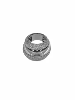 Bague dôme or blanc pavage diamants certificat HRD