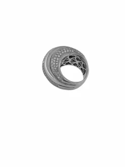 Bague dôme or blanc pavage diamants certificat HRD