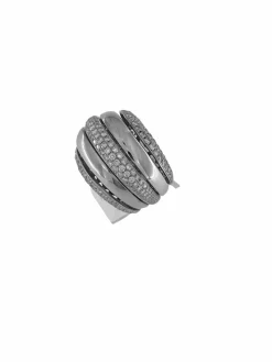 Bague dôme or blanc pavage diamants certificat HRD