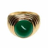 Bague Dôme Or Jaune et Calcédoine Cabochon