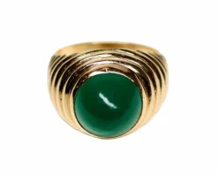 Bague Dôme Or Jaune et Calcédoine Cabochon