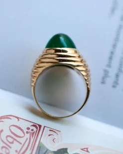 Bague Dôme Or Jaune et Calcédoine Cabochon