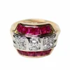 Bague Dôme Or Rose Diamants et Calibrés de Rubis Verneuil