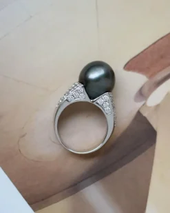 Bague Dôme Perle de Tahiti et Diamants