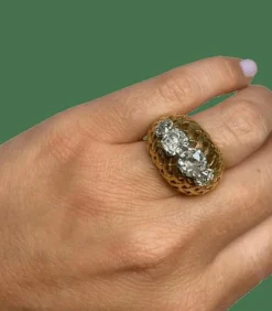 Bague dôme vannerie diamants