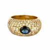 Bague dome, or jaune, saphir et diamants