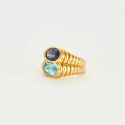 Bague double améthyste aigue-marine