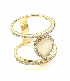 Bague double anneaux diamants pierre de lune or rose