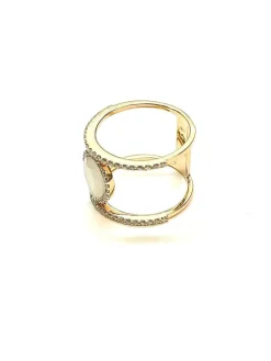 Bague double anneaux diamants pierre de lune or rose