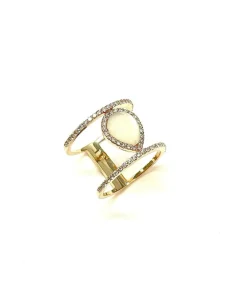 Bague double anneaux diamants pierre de lune or rose