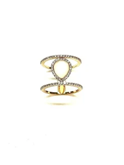 Bague double anneaux diamants pierre de lune or rose