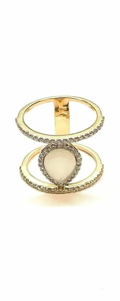 Bague double anneaux diamants pierre de lune or rose