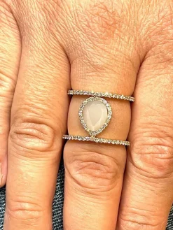 Bague double anneaux diamants pierre de lune or rose