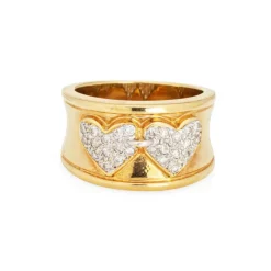 Bague Double Coeur Diamant Vintage Or Jaune