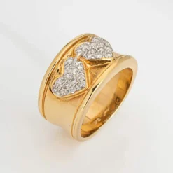 Bague Double Coeur Diamant Vintage Or Jaune
