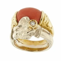 Bague double corail et diamant