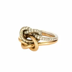 Bague double noeud or blanc et or rose, diamants