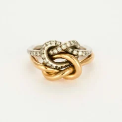 Bague double noeud or blanc et or rose, diamants