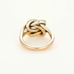 Bague double noeud or blanc et or rose, diamants