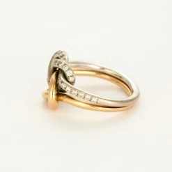 Bague double noeud or blanc et or rose, diamants