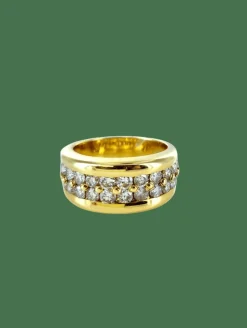 Bague double rangée de diamants en or jaune